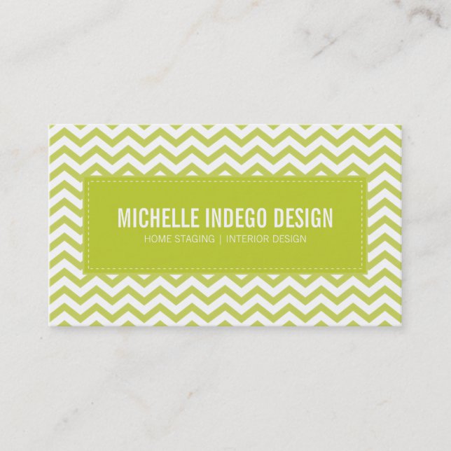 BUSINESS CARD fresh chevron pattern lime green (Front)