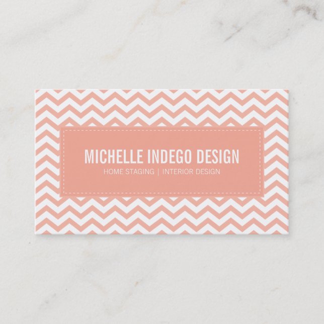 BUSINESS CARD fresh chevron pattern pale coral (Front)