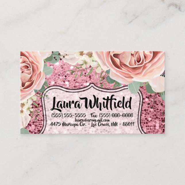 Business Card Geometric Garden Rose Gold Glitter (Front)