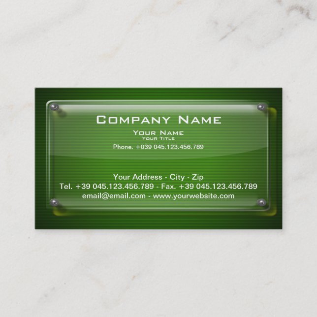 Business Card Glass Framework on Green Background (Front)