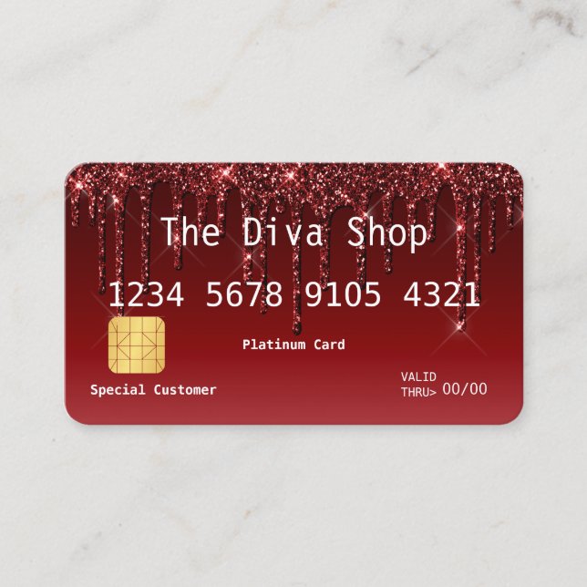 Business Card | Glitter Credit Card Burgundy Red (Front)