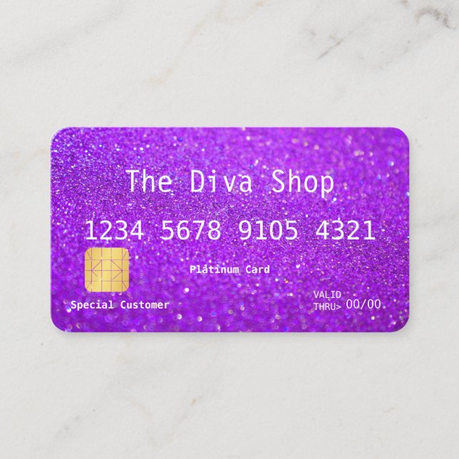 Business Card | Glitter Credit Card Purple (Front)