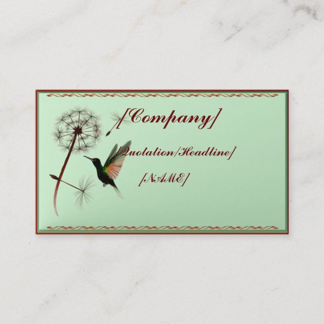 Business Card Horizontal Dandelion and Hummingbird (Front)