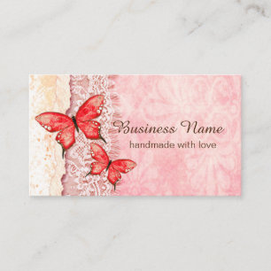 business card - lace, pink, butterflies