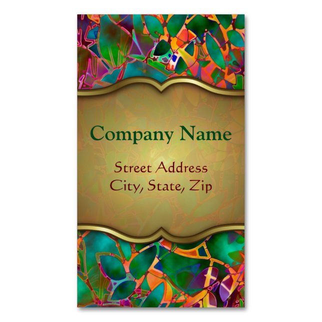 Business Card Magnet Floral Abstract Stained Glass (Front Vertical)