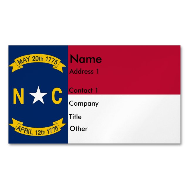 Business Card Magnet with Flag of North Carolina (Front)