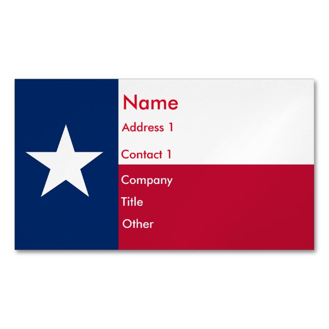 Business Card Magnet with Flag of Texas (Front)