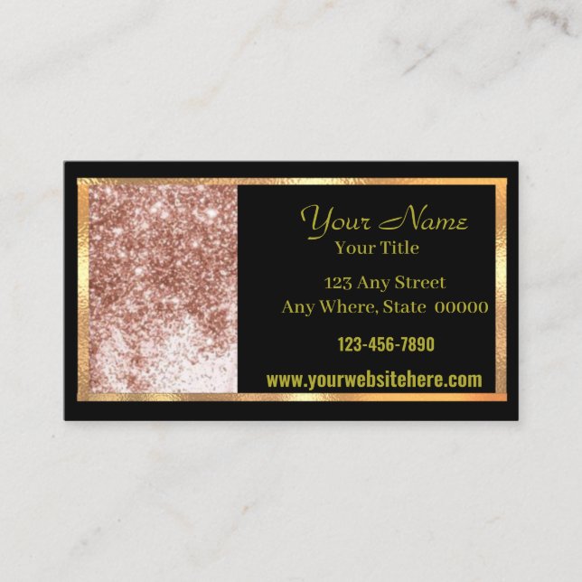 Business Card Mauve Black Gold Sparkle (Front)