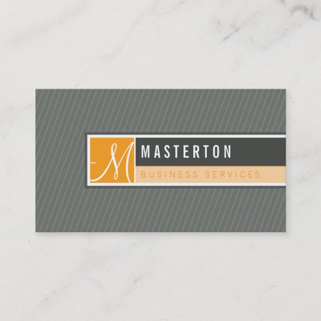 BUSINESS CARD modern blocked monogram orange grey (Front)