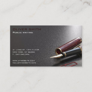Business card on black background public writer