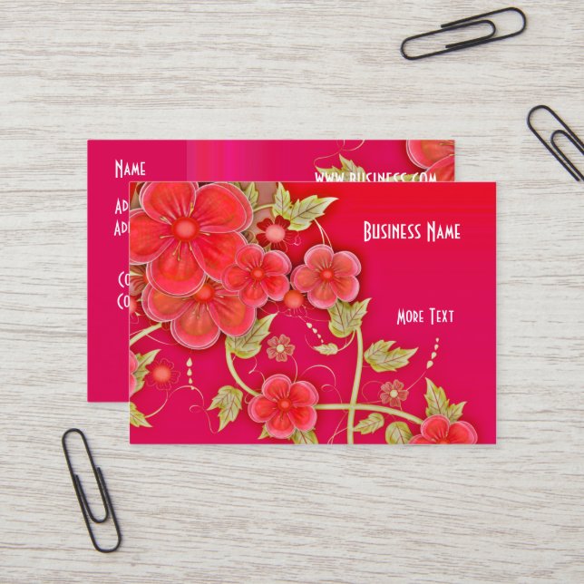 Business Card Pink Red Floral (Front/Back In Situ)