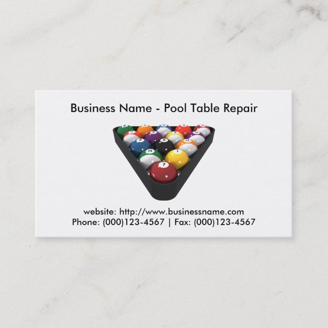 Business Card: Pool Table Repair Card (Front)