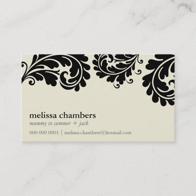 BUSINESS CARD pretty bold flourish cream black (Front)