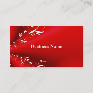 Business Card Red with White Floral Trim
