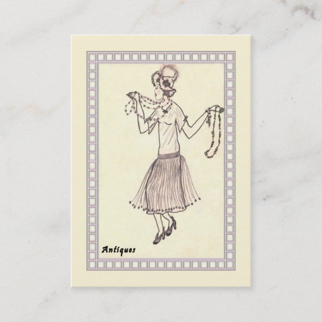 Business Card Retro Flapper Girl 1950's Drawing (Front)