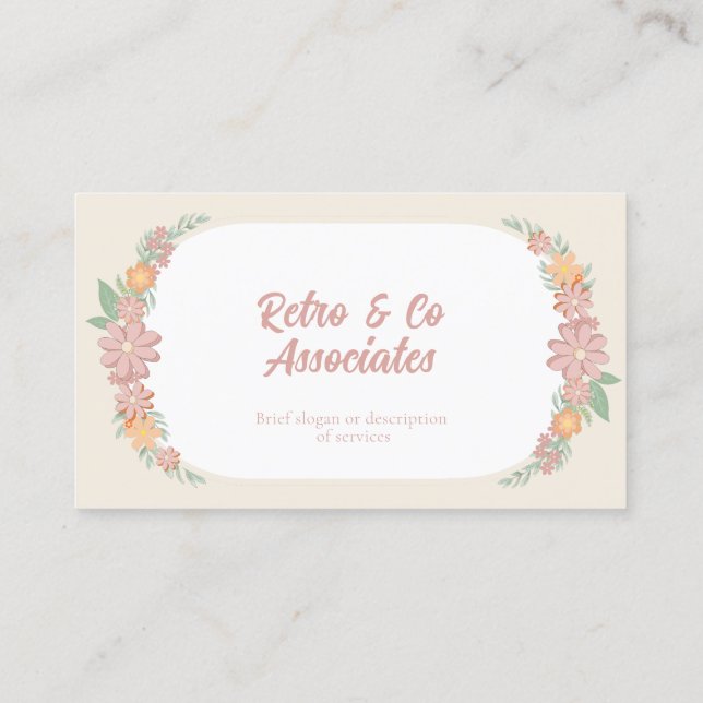 Business Card, Retro Pastel Flowers, no logo Card (Back)