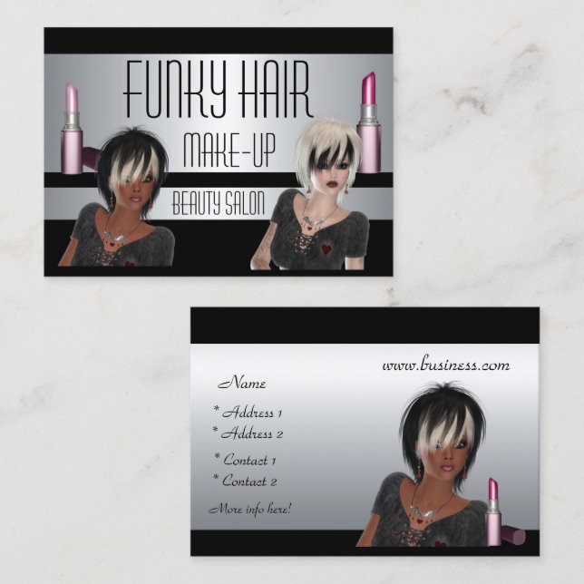 Business Card Silver Black Hair Make-Up Beauty (Front/Back)