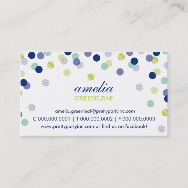BUSINESS CARD :: stylish confetti navy lime mint (Front)