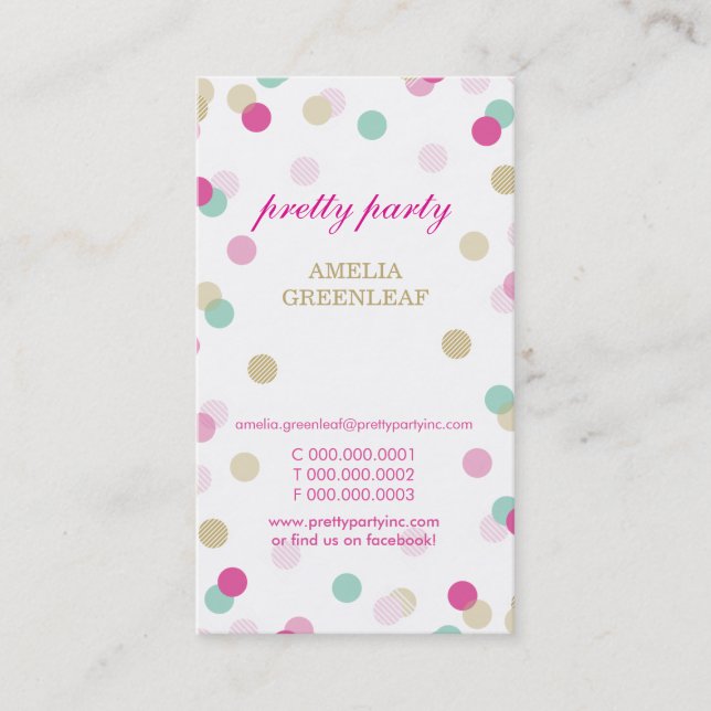 BUSINESS CARD stylish confetti pink mint gold (Front)