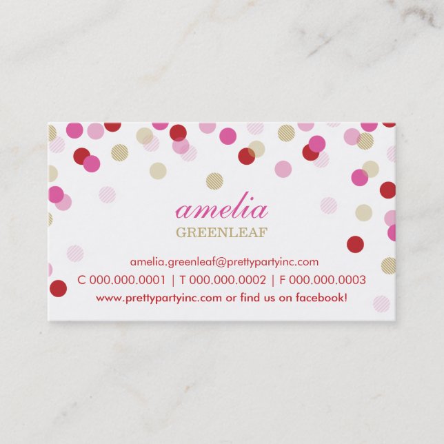 BUSINESS CARD :: stylish confetti red pink gold (Front)