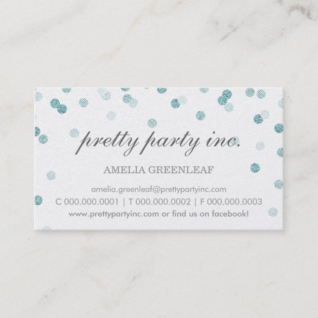 BUSINESS CARD stylish confetti silver blue glitter (Front)