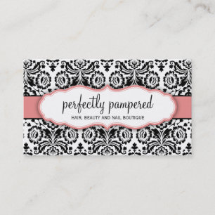 BUSINESS CARD stylish damask black coral pink
