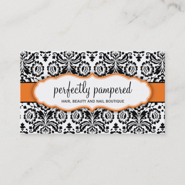 BUSINESS CARD stylish damask black orange (Front)