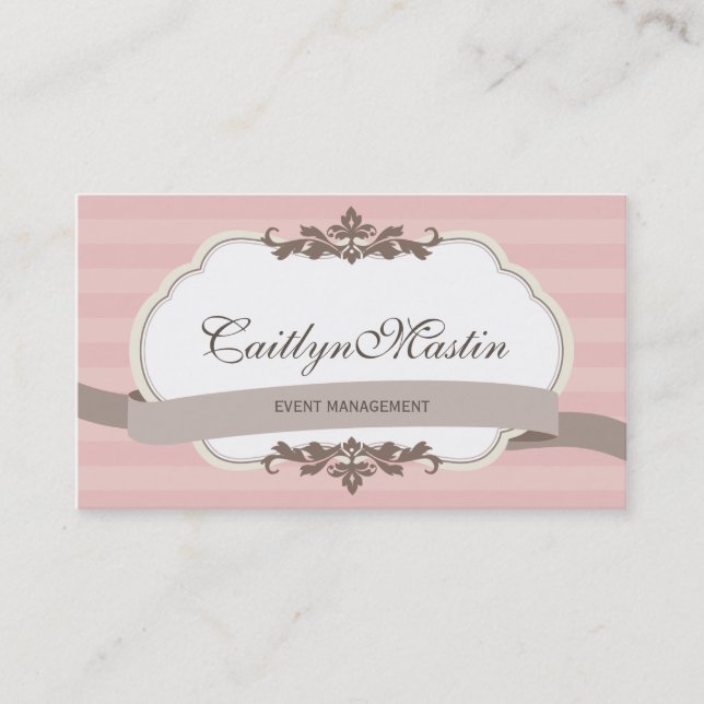 BUSINESS CARD stylish elegant pale pink brown (Front)