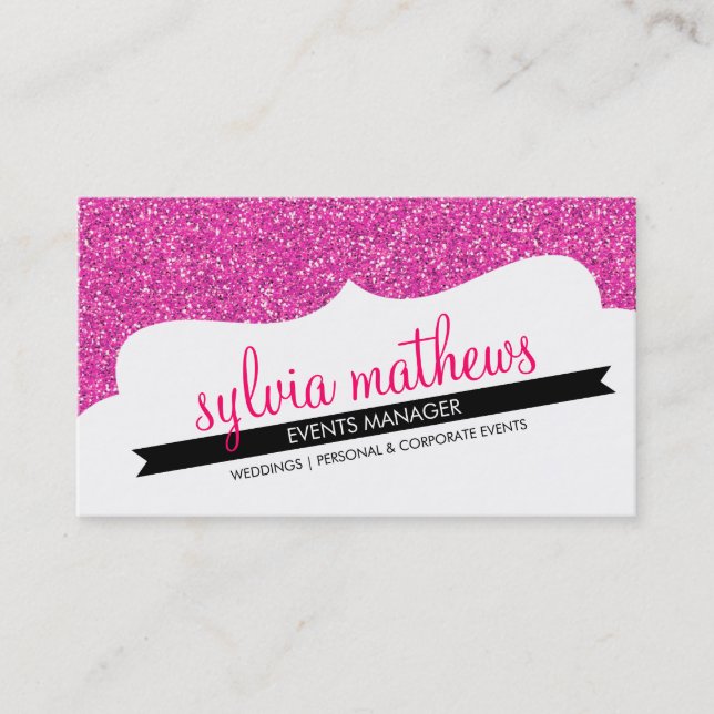BUSINESS CARD stylish glitter sparkle bold pink (Front)