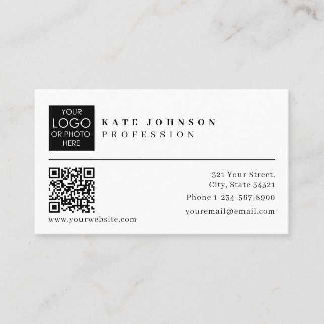 Business Card Template Custom Logo Photo QR Code (Front)