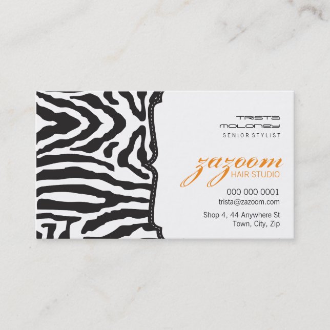 BUSINESS CARD trendy zebra stripe orange (Front)