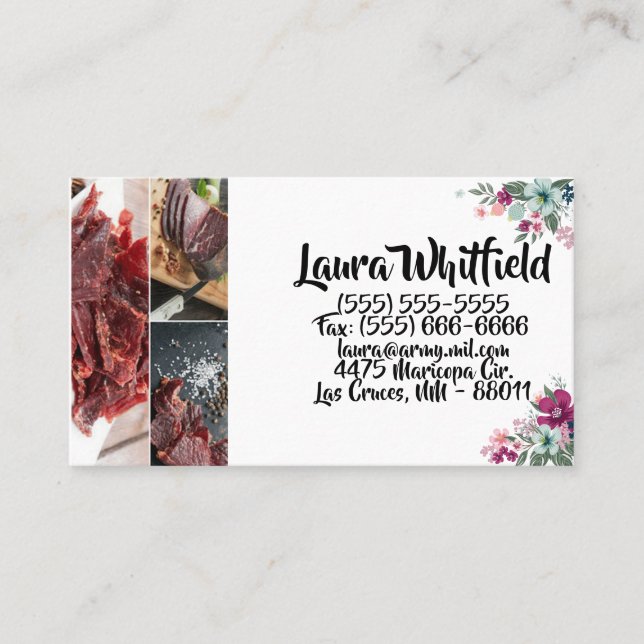 Business Card Tropical Flowers on White (Front)