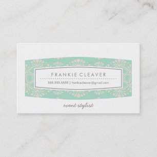 BUSINESS CARD vintage floral pattern mint cream