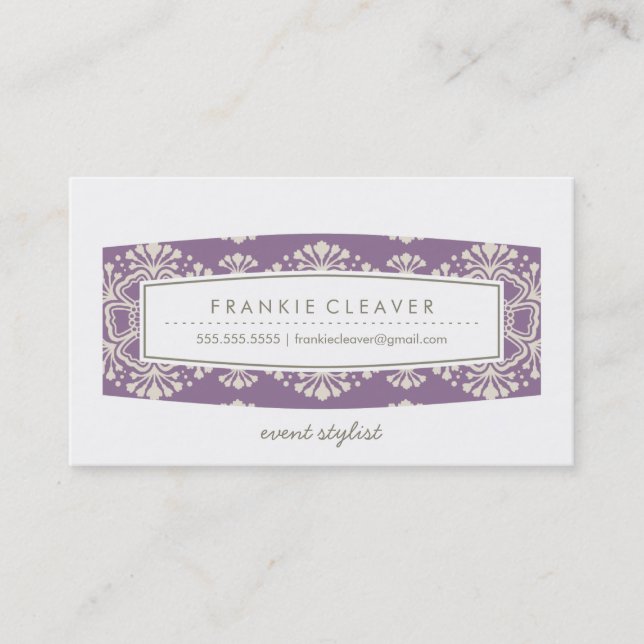 BUSINESS CARD vintage floral pattern purple cream (Front)