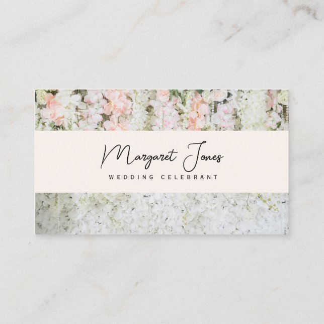 Business Card, Wedding Celebrant white and pastel Card (Back)