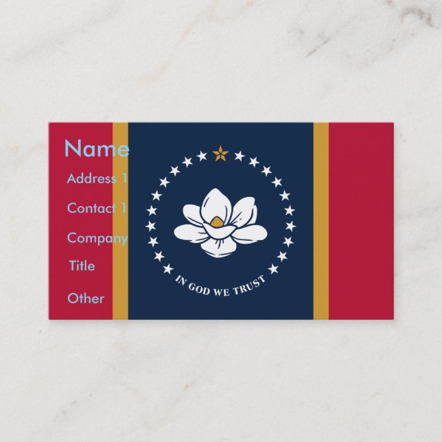 Business Card with Flag of Mississippi State, USA (Front)