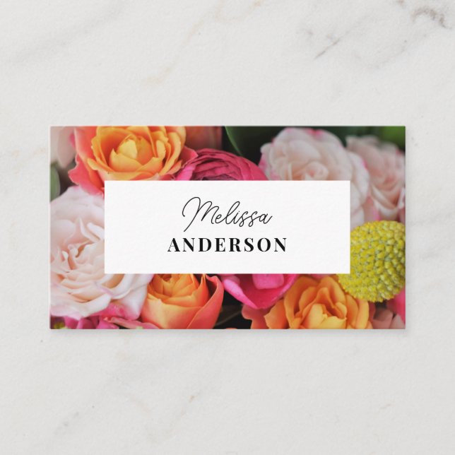 Business card with floral background. (Front)