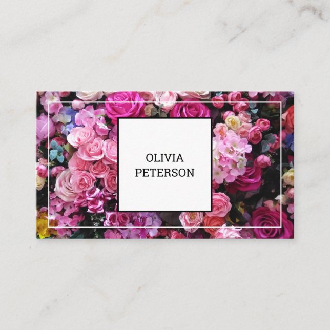Business card with flower background. (Front)