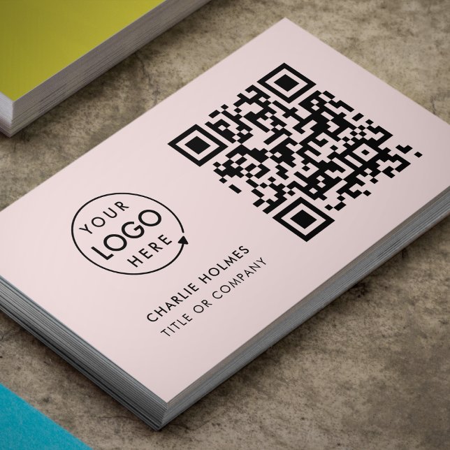Business Card with QR Code | Blush Pink Design (Blush pink QR code business card by Guava, perfect for modern professionals & small business brands)
