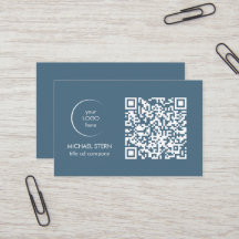 Business Card with QR Code & Logo - Blue
