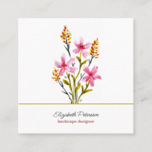 Business card with watercolor flowers pattern.