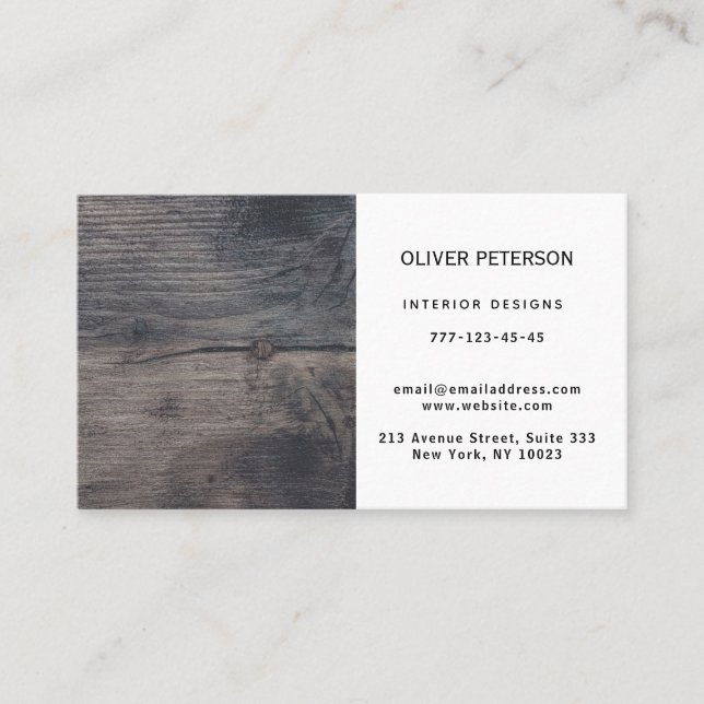 Business card with wood texture. (Front)