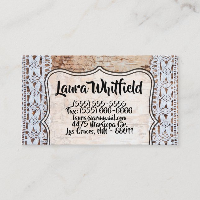 Business CardCountry Barn Wood Lace Trim Edge Business Card (Front)