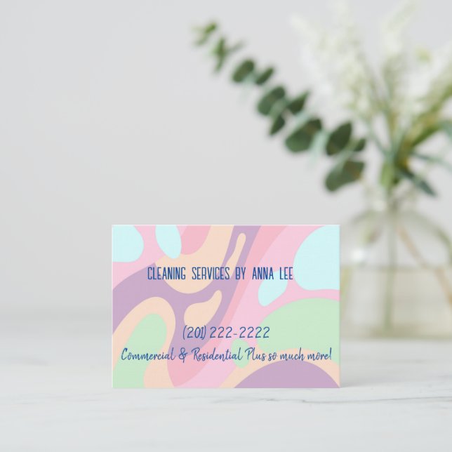 Business Cards, Cleaning Lady Pastel Business Card (Standing Front)