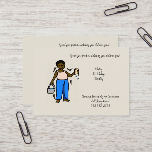 Business Cards, Cleaning Lady Services Business Card (Front/Back In Situ)