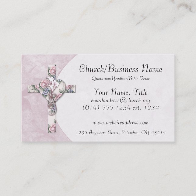 Business Cards: Floral Heart Cross Card (Front)