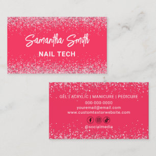 Business Cards For Nail Tech Hot Pink Glitter