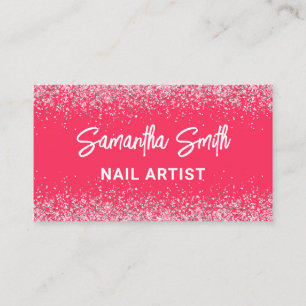 Business Cards For Nail Techs Hot Pink Glitter
