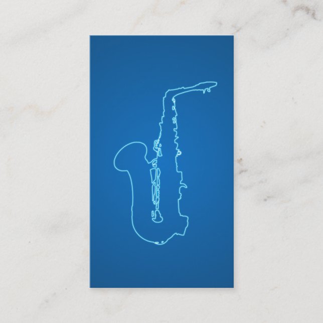 Business cards for saxophonists - blue neon style (Front)