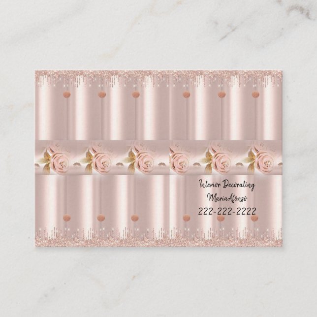 Business Cards, Pink Rose Glitter Interior Decore Card (Front)